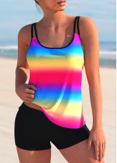 ROTITA Printed Rainbow Color Double Straps Tankini Set 