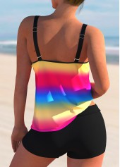 Multi Color swimwear,Dazzle Colorful swimwear,ROTITA Printed Rainbow Color Double Straps Tankini Set 