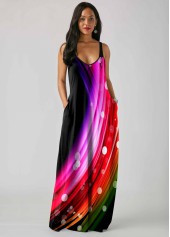 Black dresses,Dazzle Colorful dresses,ROTITA Wide Strap Colorful Double Pocket Dress 