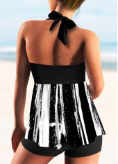 Geometric swimwear,ROTITA Halter Color Block Smocked Tankini Set 
