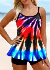 Multi Color swimwear,Rainbow Color swimwear,Tie Dye swimwear,ROTITA Spaghetti Strap Tie Dye Print Colorful Tankini Set 