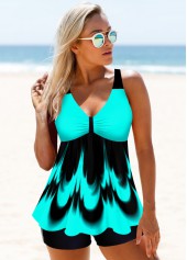Cyan swimwear,Ombre swimwear,ROTITA Ombre Tie Back Printed Tankini Set 