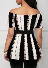 Multi Color tops,Striped tops,ROTITA Striped Boat Neck Short Sleeve Blouse