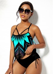 Multi Color swimwear,Floral swimwear,ROTITA Spaghetti Strap Floral Print Drawstring Side Tankini Set