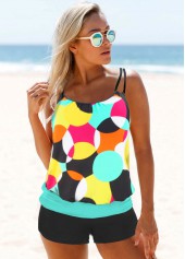 Multi Color Geometric Print Tankini Set