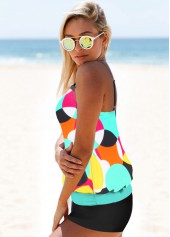 Multi Color swimwear,Geometric swimwear,Multi Color Geometric Print Tankini Set