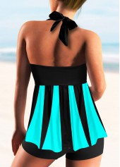 Cyan swimwear,Floral swimwear,ROTITA Printed Smocked Halter Tie Back Tankini Set