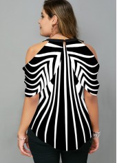 Multi Color plus size,Striped plus size,ROTITA Plus Size Striped Cold Shoulder Blouse