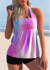 ROTITA Halter Smocked Tie Dye Print Tankini Set 