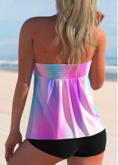 Pink swimwear,Tie Dye swimwear,ROTITA Halter Smocked Tie Dye Print Tankini Set 
