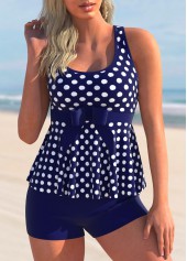 ROTITA Bowknot Polka Dot Cross Strap Tankini Set 