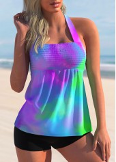 ROTITA Halter Smocked Tie Dye Tankini Set