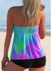 Multi Color swimwear,Tie Dye swimwear,ROTITA Halter Smocked Tie Dye Tankini Set