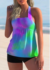 Multi Color swimwear,Tie Dye swimwear,ROTITA Halter Smocked Tie Dye Tankini Set