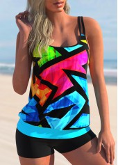 ROTITA Geometric Print Double Straps Colorful Tankini Set