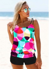 Multi Color swimwear,Geometric swimwear,ROTITA Colorful Geometric Print Tankini Set