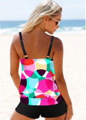 Multi Color swimwear,Geometric swimwear,ROTITA Colorful Geometric Print Tankini Set