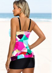 Multi Color swimwear,Geometric swimwear,ROTITA Colorful Geometric Print Tankini Set