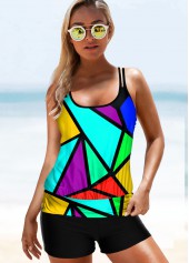 Multi Color swimwear,Rainbow Color swimwear,Geometric swimwear,ROTITA Double Straps Geometric Print Tankini Set 