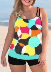 Geometric Print Plus Size Double Straps Tankini Set 