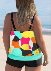 Multi Color plus size,Geometric plus size,Geometric Print Plus Size Double Straps Tankini Set 