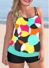 Multi Color plus size,Geometric plus size,Geometric Print Plus Size Double Straps Tankini Set 