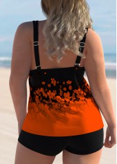 Orange plus size,Black plus size,Floral plus size,Ombre plus size,ROTITA Floral Print Plus Size Double Straps Tankini Set