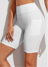 White swimwear,Plain Color swimwear,ROTITA Pocket High Waisted Solid Swim Shorts 