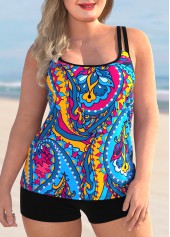 Blue swimwear,Paisley swimwear,ROTITA Spaghetti Strap Paisley Print Tankini Set
