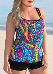 Blue swimwear,Paisley swimwear,ROTITA Spaghetti Strap Paisley Print Tankini Set