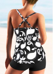 Black swimwear,Animal Print swimwear,Wide Strap Animal Prints Criss Cross Back Tankini Set 
