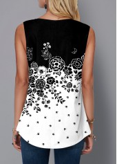 Multi Color tops,Ditsy Floral tops,ROTITA Floral Print Sleeveless Split Neck Tank Top