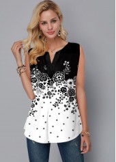 Multi Color tops,Ditsy Floral tops,ROTITA Floral Print Sleeveless Split Neck Tank Top