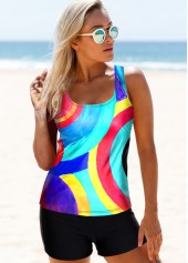 Multi Color swimwear,Geometric swimwear,ROTITA Geometric Print Wide Strap Multi Color Tankini Set