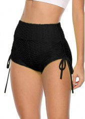 Black swimwear,Plain Color swimwear,ROTITA Drawstring Black High Waisted Swim Shorts