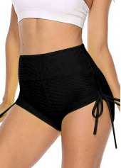 Black swimwear,Plain Color swimwear,ROTITA Drawstring Black High Waisted Swim Shorts