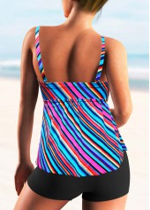 Multi Color swimwear,Striped swimwear,Wide Strap Rainbow Color Smocked Tankini Set 