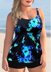 Multi Color plus size,Floral plus size,ROTITA Plus Size Printed Wide Strap Tankini Set
