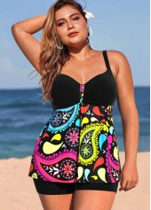 ROTITA Colorful Plus Size Paisley Print Tankini Set 