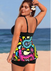 Black plus size,Paisley plus size,ROTITA Colorful Plus Size Paisley Print Tankini Set 