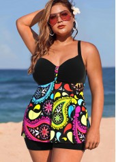 Black plus size,Paisley plus size,ROTITA Colorful Plus Size Paisley Print Tankini Set 