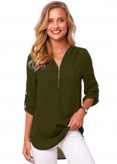 Quarter Zip Solid Long Sleeve T Shirt