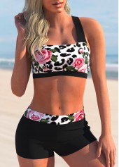 ROTITA Wide Strap Leopard High Waisted Bikini Set 