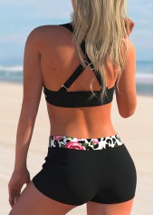 Multi Color swimwear,Floral swimwear,ROTITA Wide Strap Leopard High Waisted Bikini Set 