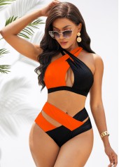 Orangefarbenes Rotita-Bikini-Set mit hoher Taille und überkreuzten Trägern