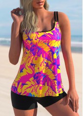 ROTITA Double Straps Tropical Print Tankini Set