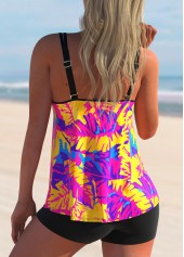 Multi Color swimwear,Plants swimwear,ROTITA Double Straps Tropical Print Tankini Set