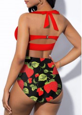 Red swimwear,Floral swimwear,ROTITA High Waisted Halter Printed Bikini Set