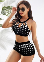 Multi Color swimwear,Plaid swimwear,ROTITA High Waisted Plaid Ombre Bikini Set 