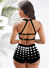 Multi Color swimwear,Plaid swimwear,ROTITA High Waisted Plaid Ombre Bikini Set 